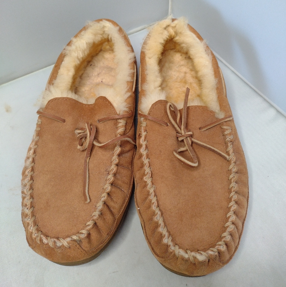 LL Bean Mens Wicked Good Slippers Slip On Leather Moccasin 10W Wide Shoes A